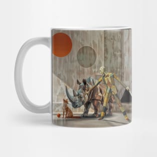 Geometry and minimalism on paper, Rhinoceros , dog and Man Mug